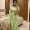 MB 1111 Pista Color Organza Silk Saree with Moti Work & Zari Work. Grab it for ₹2399. Delivery 4-6 Working Days. Shop now. | Sarees, Bollywood Sarees, Creative Sarees, Designer Sarees, Embroidered Sarees, Ethnic Saree, Modern Digital sarees, Party Wear Sarees