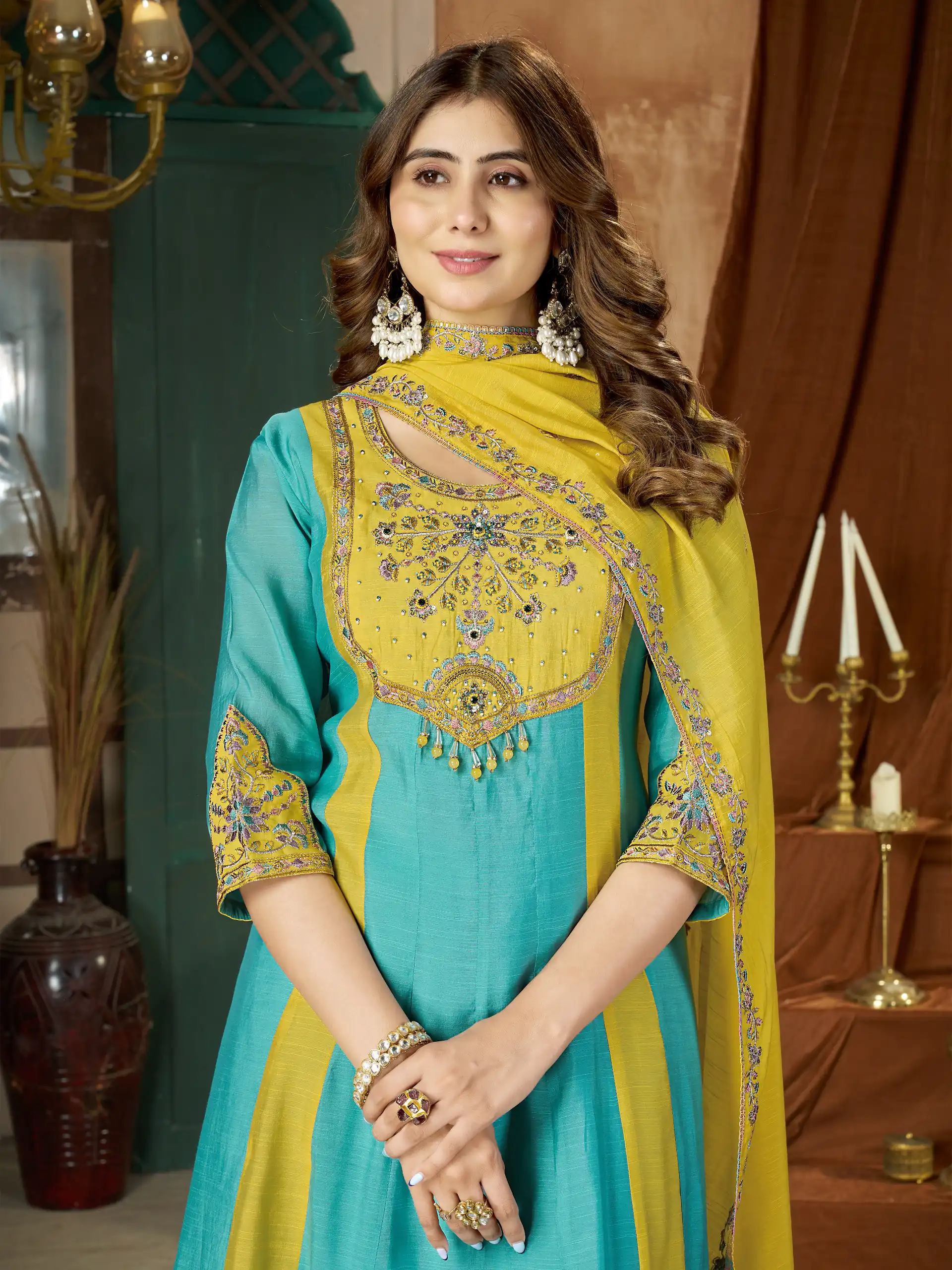 DIVA 183 Blue Brown Mal Chanderi Salwar Suit Perfect for Wedding, Party, Baisakhi, Housewarming, Sangeet – Introductory Price ₹2799. Delivery 4-6 Working D | Jump Suits, Salwar suit, Casual Suits, Creative suits, Designer Suits, Palazzo Suits, Party Wear Suits, Patiala Suits, Straight Suits