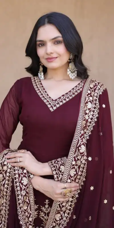 KA 1254 Maroon Faux Blooming Gown Perfect for Wedding, Party, Pongal, Raksha Bandhan, Mehendi –. Introductory Price ₹2949. Delivery 4-6 Working Days | Gowns, Bollywood Gowns, Creative Gowns, Designer Gowns, Embroidered Gowns, Party Wear Gowns
