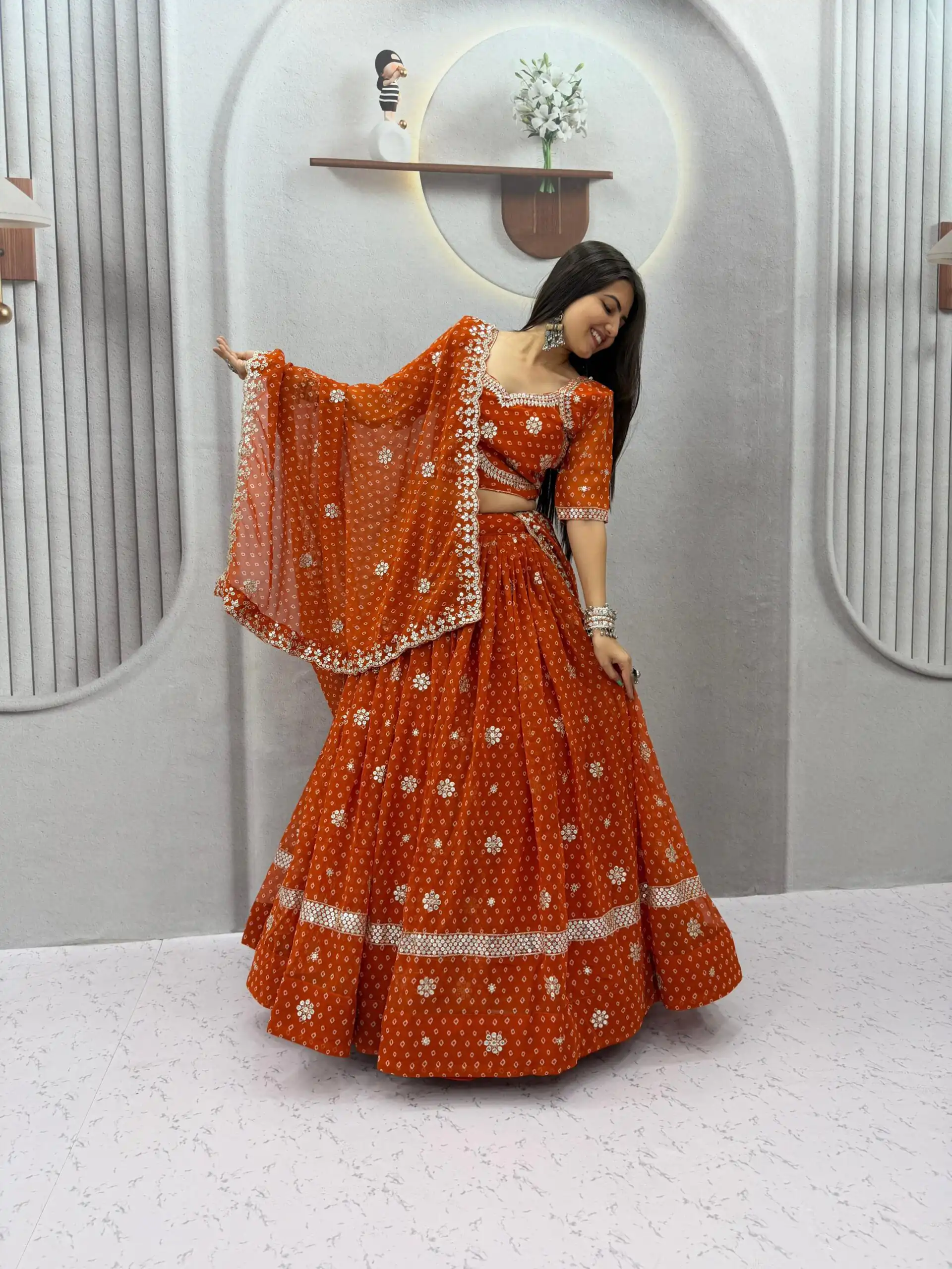 PC 602 Rust Faux Georgette Lehenga Choli with Embroidery Work & Lace Work. Special Price ₹3149. Delivery 4-6 Working Days. Shop now. | Lehenga, Bollywood Lehenga, Creative Lehenga, Designer Lehenga, Embroidered Lehenga, Party Wear Lehenga
