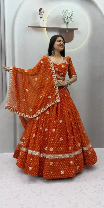 PC 602 Rust Faux Georgette Lehenga Choli with Embroidery Work & Lace Work. Special Price ₹3149. Delivery 4-6 Working Days. Shop now. | Lehenga, Bollywood Lehenga, Creative Lehenga, Designer Lehenga, Embroidered Lehenga, Party Wear Lehenga