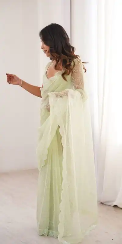 SP 90 Pista Soft Net Saree with Sequins Work & Embroidery Work. Available at ₹2299 only. Delivery 4-6 Working Days. Shop now. | Sarees, Bollywood Sarees, Creative Sarees, Designer Sarees, Embroidered Sarees, Ethnic Saree, Modern Digital sarees, Party Wear Sarees