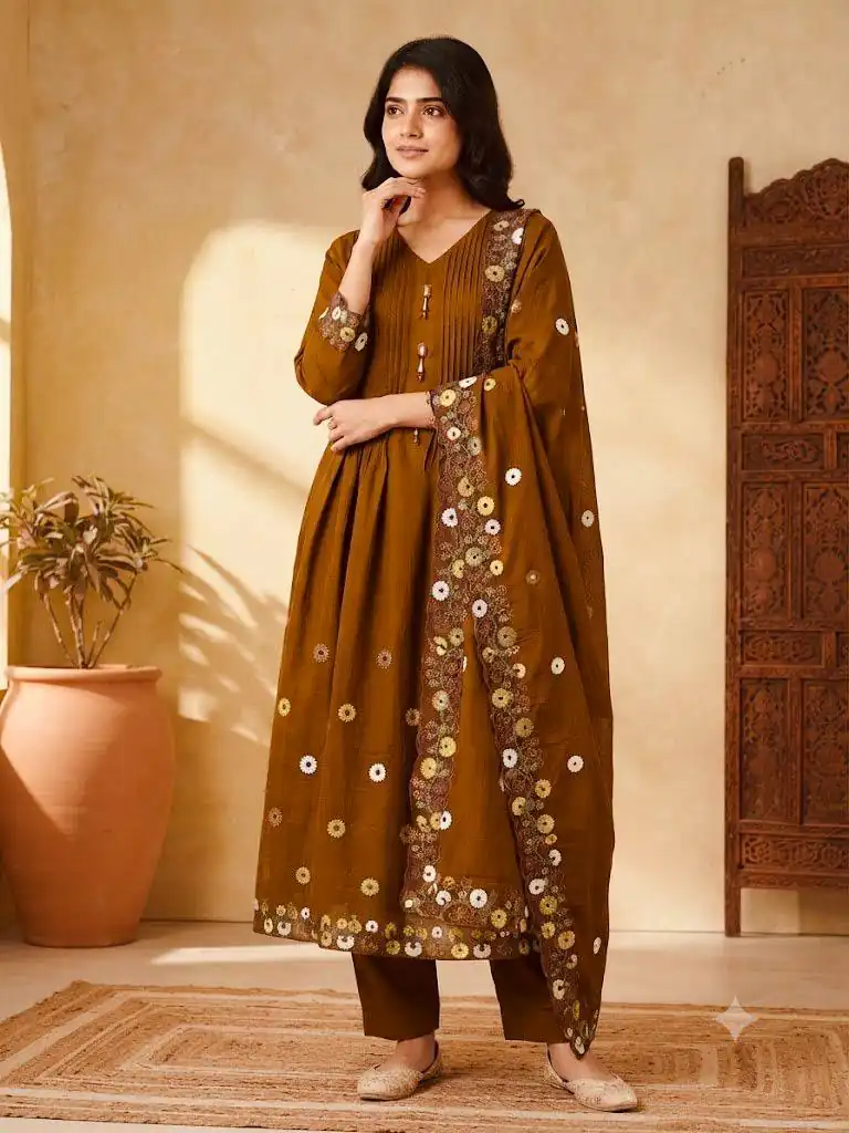 DIVA 181 Brown Mal Chanderi Salwar Suit Perfect for Wedding, Party, Baisakhi, Housewarming, Sangeet – Introductory Price ₹2299. Delivery 4-6 Working D | Jump Suits, Salwar suit, Casual Suits, Creative suits, Designer Suits, Palazzo Suits, Party Wear Suits, Patiala Suits, Straight Suits