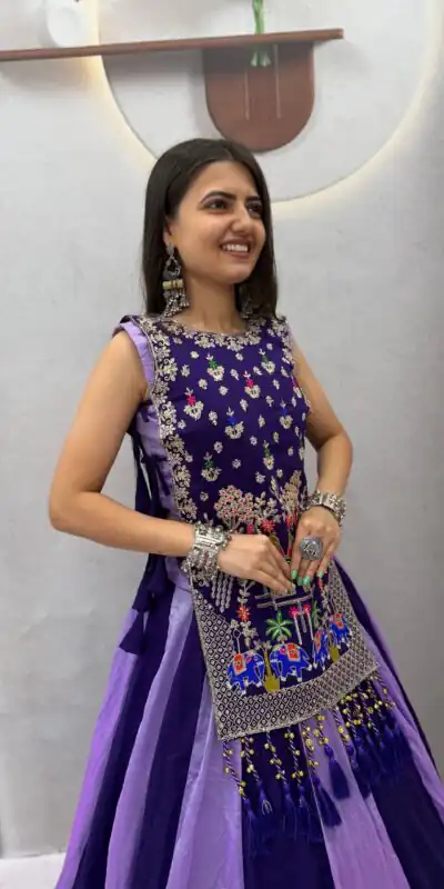 Special Lavender Vichitra Thread Work Lehenga Choli