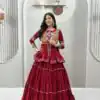 Super Maroon Cotton Mirror Gamthi Work Lehenga Choli