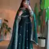 ZB 5080 Teal Fendy Silk Gown with Embroidery Work & Sequins Work. Special Price ₹2399. Delivery 4-6 Working Days. Shop now. | Gowns, Bollywood Gowns, Creative Gowns, Designer Gowns, Embroidered Gowns, Party Wear Gowns