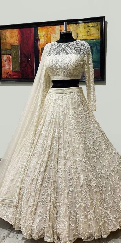 Beautiful White Color Georgette with embroidery Lehenga Choli (2)