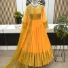 Elegant Yellow Color Georgette Embroidery Sequence Work Gown