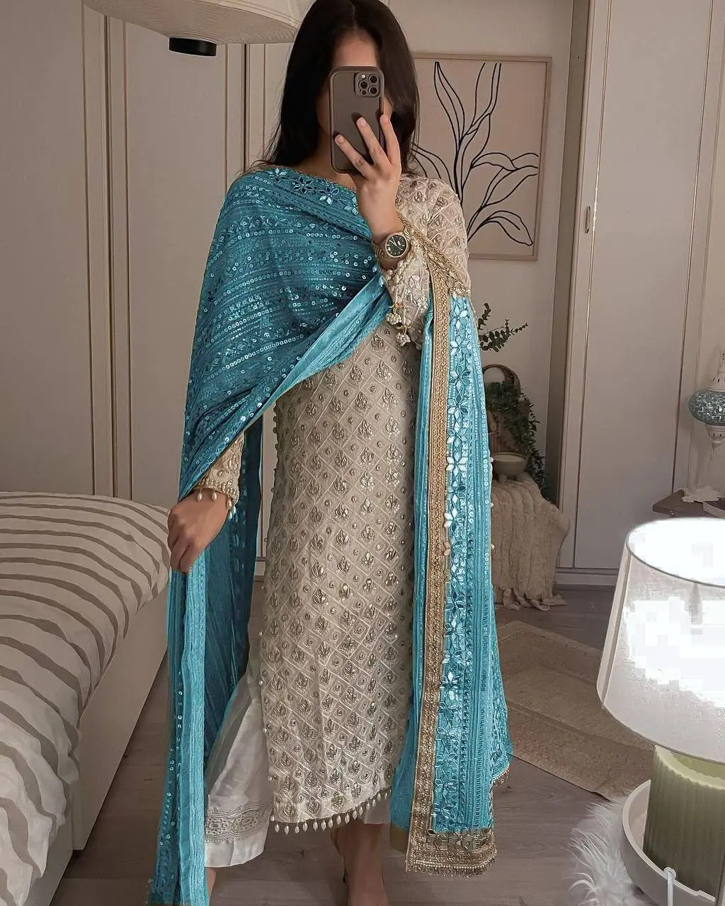 Pretty White Color Sequence Work Salwar Suit & Sky blue Dupatta