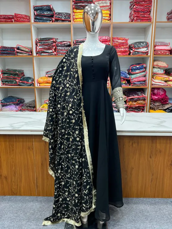 fashionable Black Color Pure Soft Faux Georgette Anarkali Suit