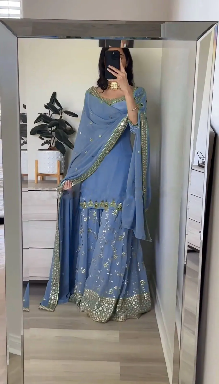 Luminous Sky Blue Color Georgette Embroidery Sequence Salwar Suit