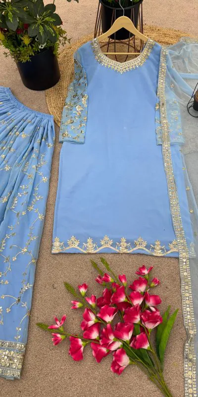 Luminous Sky Blue Color Georgette Embroidery Sequence Salwar Suit