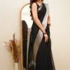 Silver Black Banarasi Soft Silk Ordinary Design Saree
