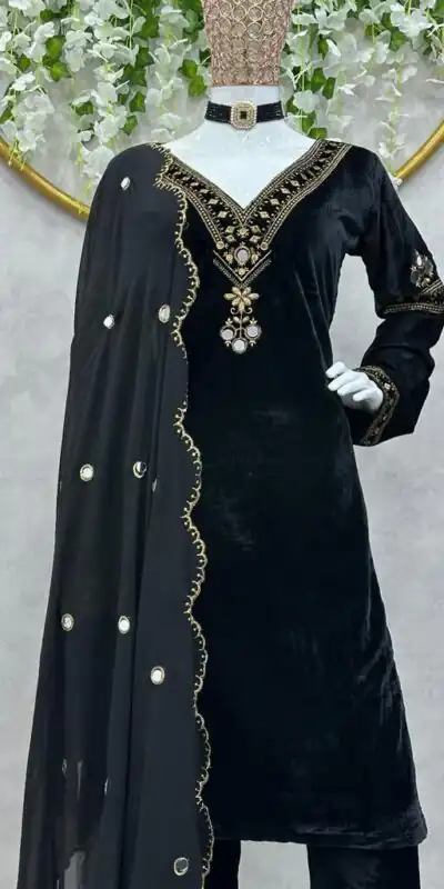 KD 1366 Blue Velvet Thread Work With Real Mirror Salwar Suit Work : Embroidery With Sequence Thread Work Party, Wedding, Festive @2049/- Only | Salwar suit, Casual Suits, Creative suits, Designer Suits, Palazzo Suits, Party Wear Suits, Straight Suits