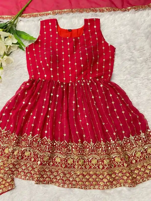 Dazzling Red Color Georgette Sequence Embroidery Salwar Suit