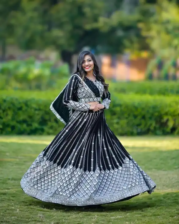 Graceful Black Color Georgette Sequence Thread Lehenga Choli