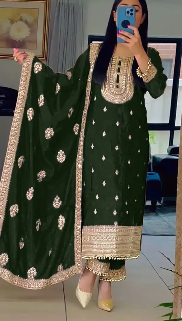 Sublime Green Color Faux Georgette Embroidery Salwar Suit