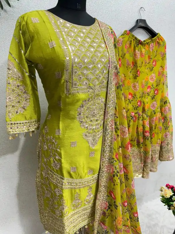 Sublime Yellow Color Heavy Chinon Silk Sequins Work Salwar Suit
