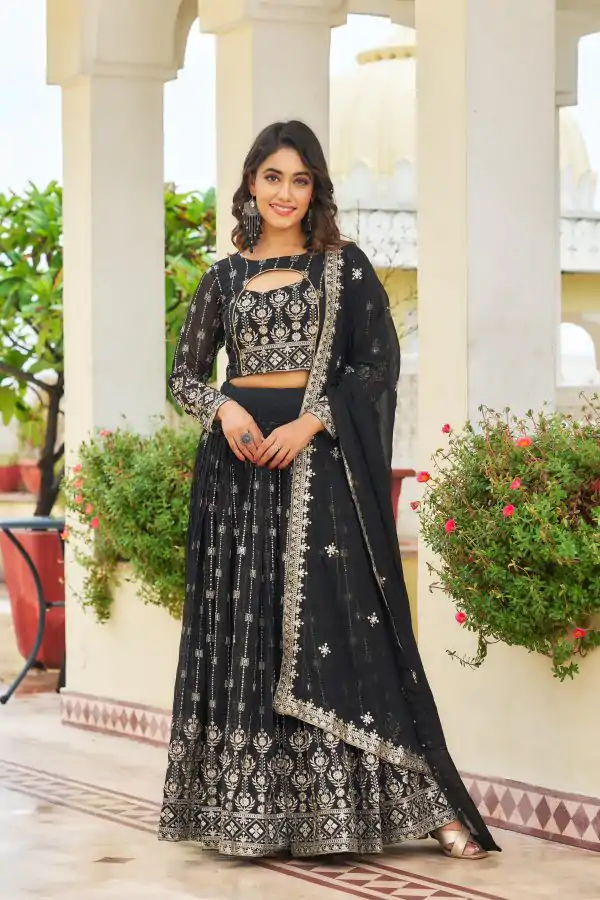 Artful Black Color Georgette Embroidery Sequence Lehenga Choli