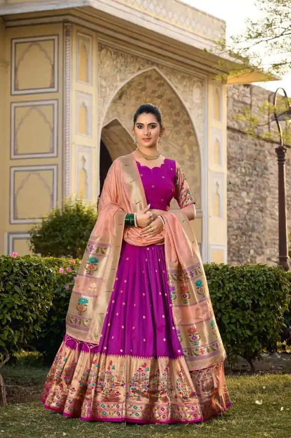 Artful Purple Color Jacquard Silk Weaving Zari Lehenga Choli