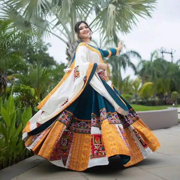 Beautiful Blue Color Crepe Printed Real Mirror Work Lehenga Choli