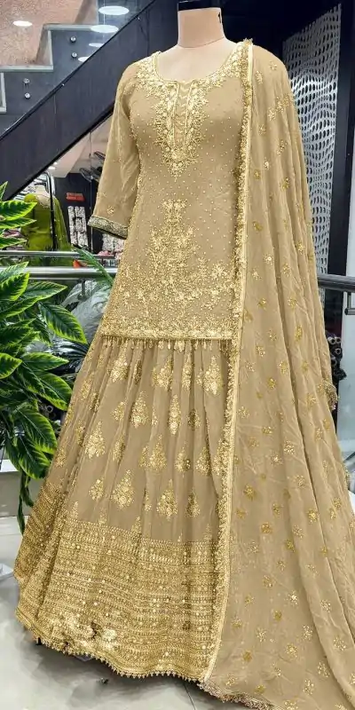 Captivating Gold Color Chinnon Silk Embroidery Lehenga Choli