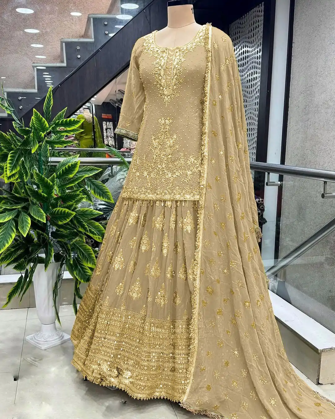 Captivating Gold Color Chinnon Silk Embroidery Lehenga Choli