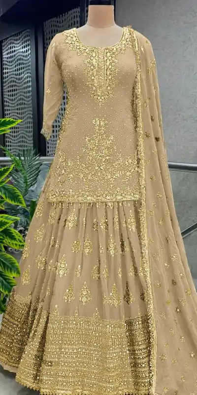 Captivating Gold Color Chinnon Silk Embroidery Lehenga Choli