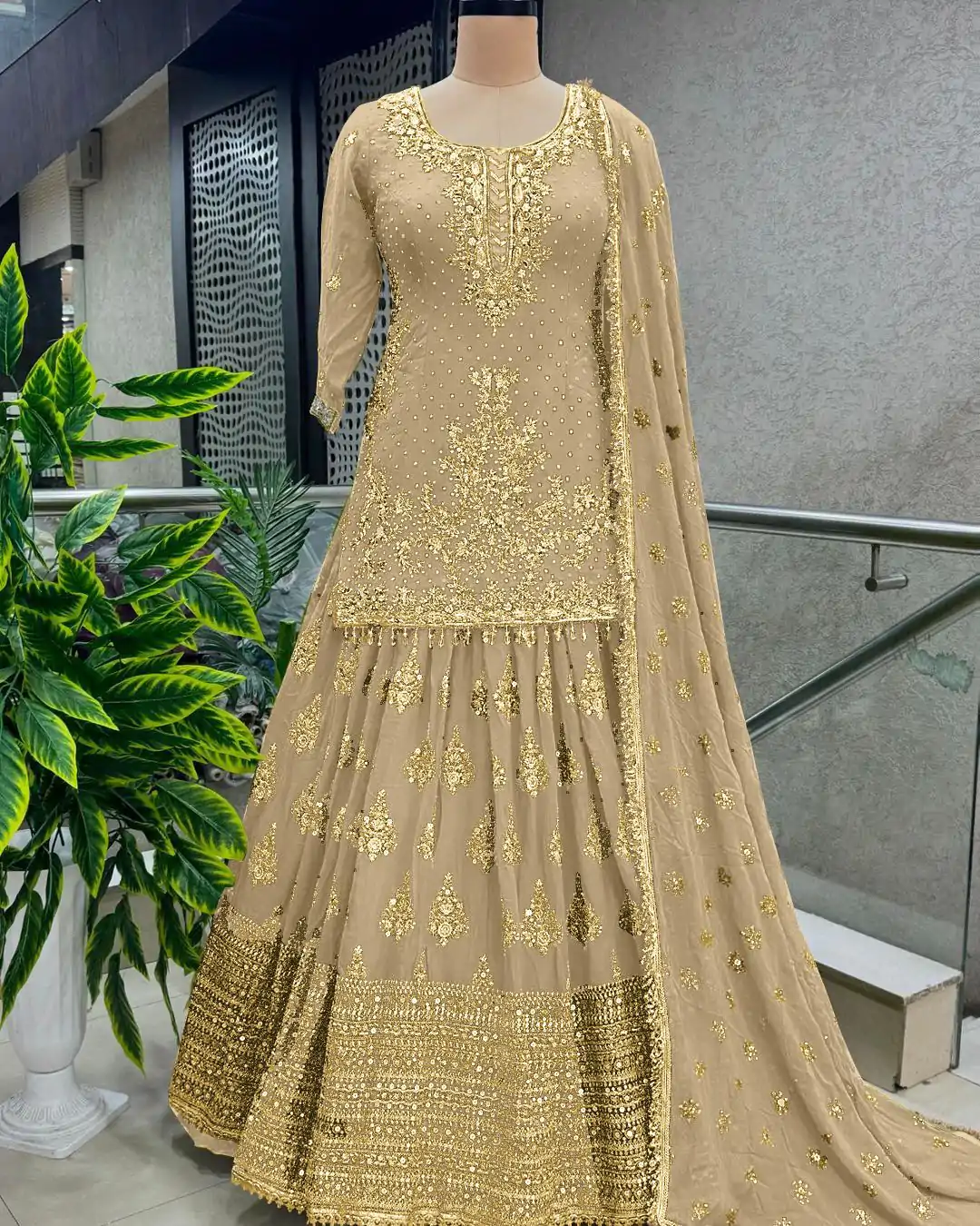Captivating Gold Color Chinnon Silk Embroidery Lehenga Choli