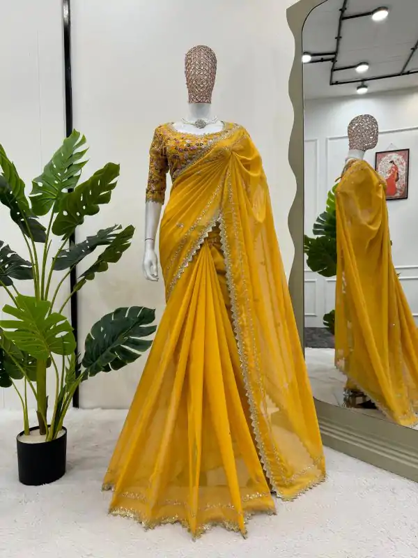 Glamorous Yellow Color Tabby Silk Thread Sequence Salwar Suit