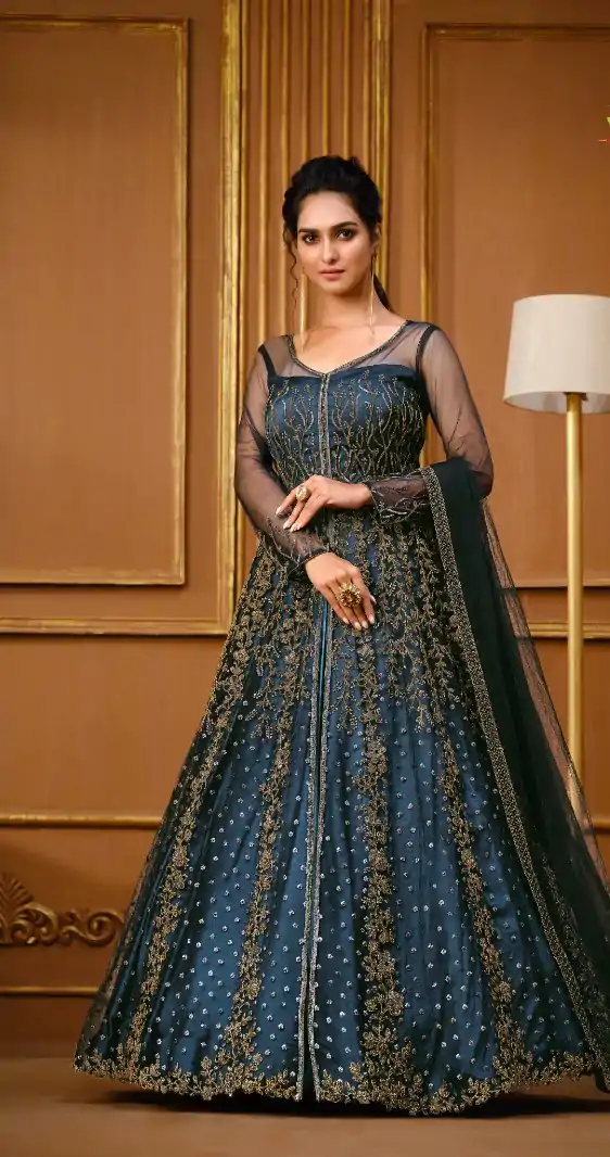 Graceful Navy Blue Color Vaishnavi Net Embroidery Salwar Suit