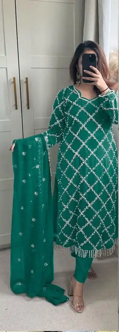 Grand Green Color Georgette Embroidered Hand Work Salwar Suit