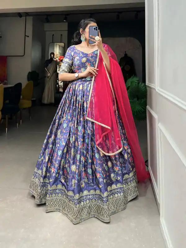 Grand Lavender Color Chinon Digital Printed Embroidery Lehenga Choli