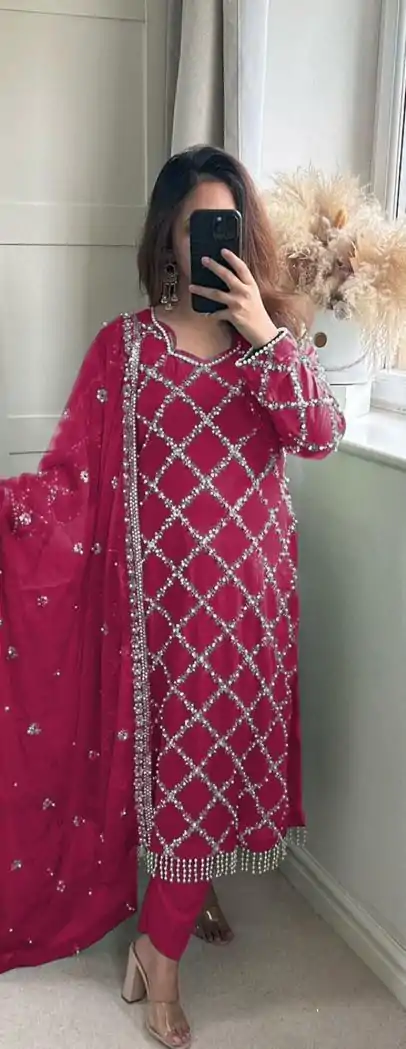 Grand Pink Color Georgette Embroidered Hand Work Salwar Suit