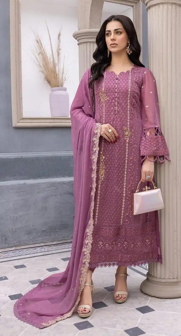 Grand Purple Color Sequence Georgette Embroidery Salwar Suit