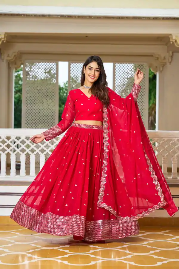 Grand Red Color Georgette Embroidery Sequence Lehenga Choli