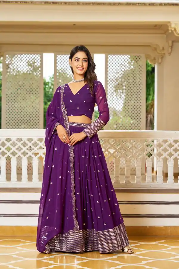 Grand Violet Color Georgette Embroidery Sequence Lehenga Choli