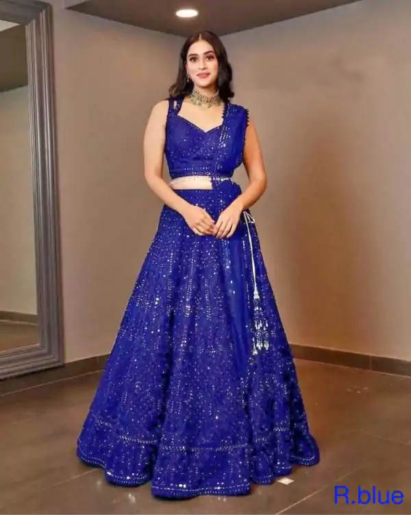 Luminous Blue Color Georgette Embroidery Work Lehenga Choli