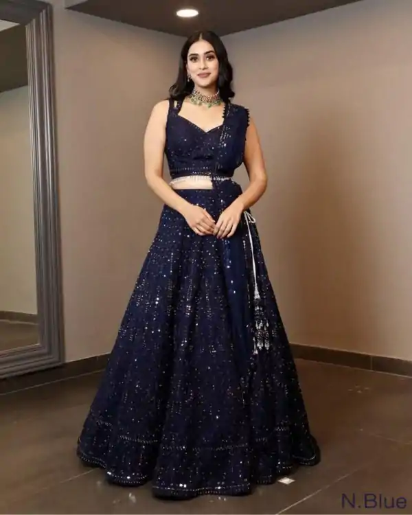 Luminous Navy Blue Color Georgette Embroidery Work Lehenga Choli