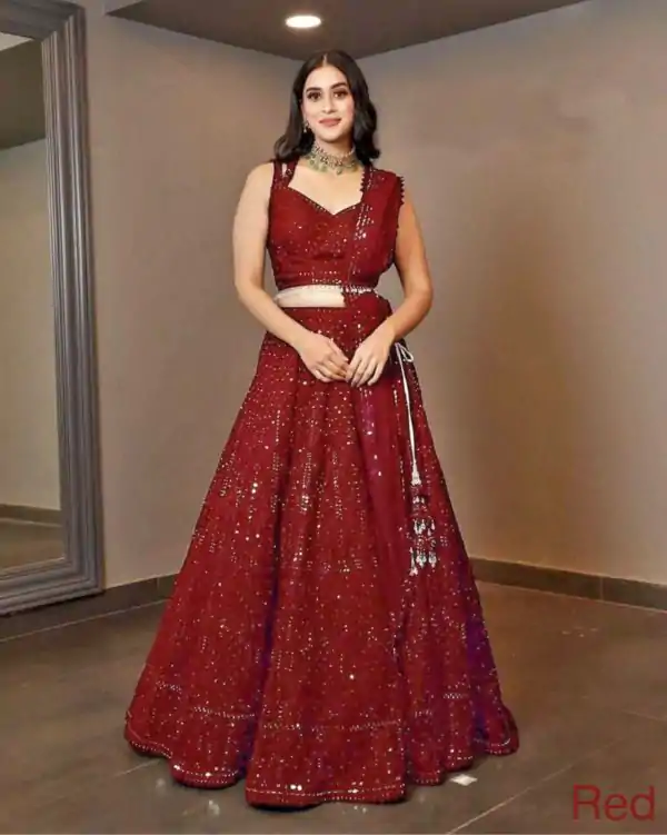 Luminous Red Color Georgette Embroidery Work Lehenga Choli