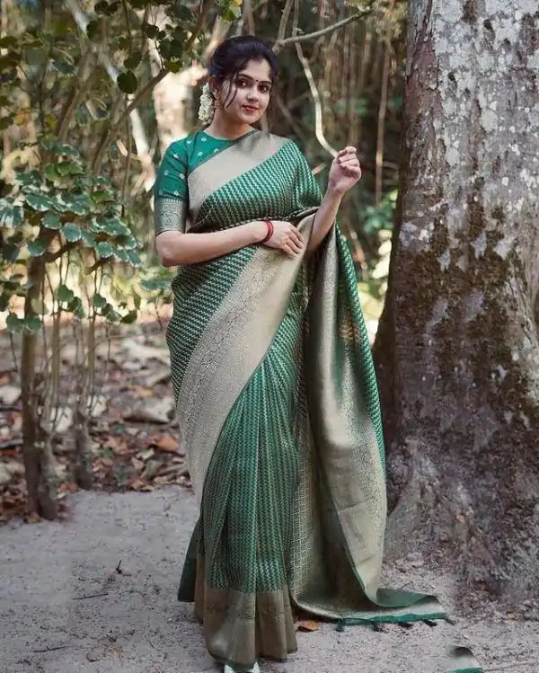 Majestic Green Color Soft Lichi Silk Ordinary Design Pallu Saree