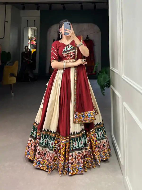 Majestic Off White Color Rayon Printed Silk Work Lehenga Choli