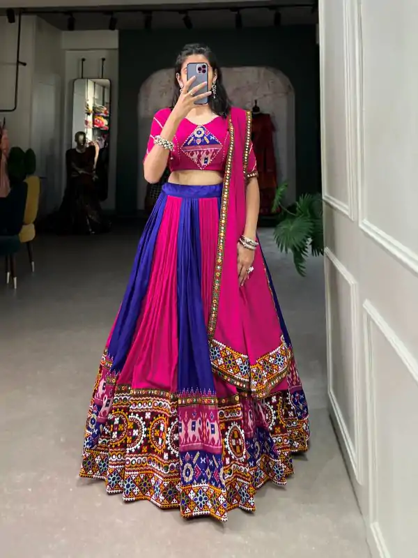 Majestic Royal Blue Color Rayon Printed Silk Work Lehenga Choli