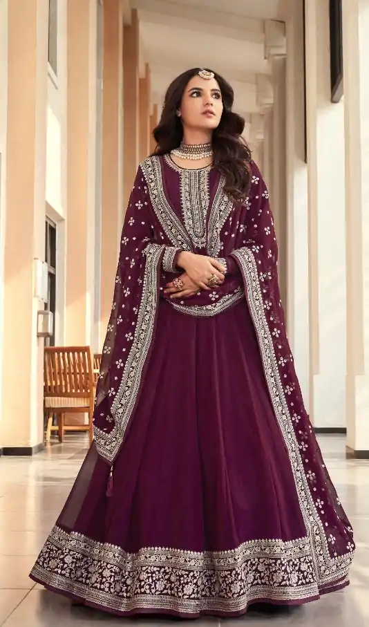 Majestic Wine Color Georgette Embroidery Salwar Suit