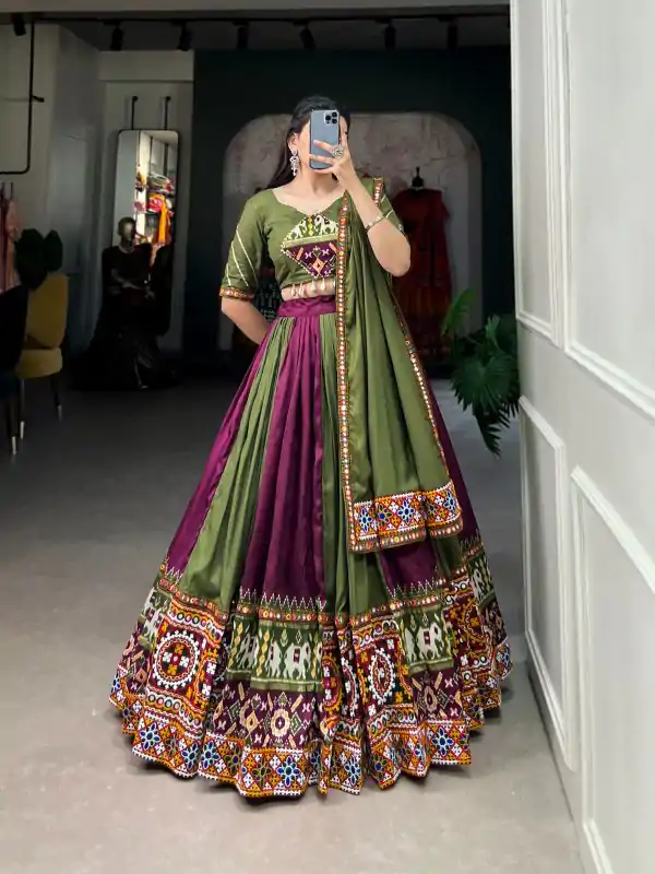 Majestic Wine Color Rayon Printed Silk Work Lehenga Choli