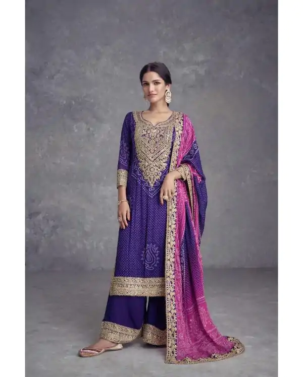 Nice Violet Color Chinnon Digital Printed Sequence Salwar Suit