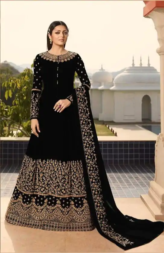 Perfect Black Color Georgette Cording Anarkali Suit