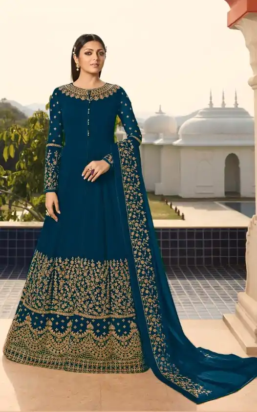 Perfect Blue Color Georgette Cording Anarkali Suit