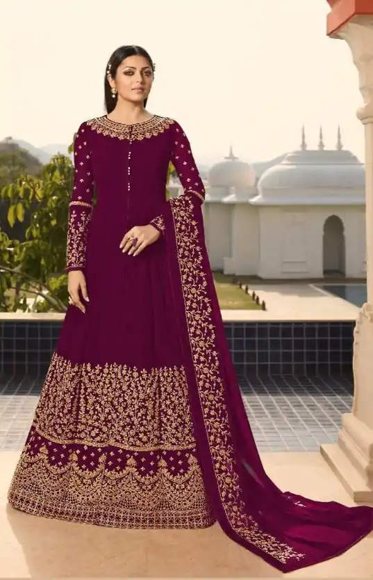 Perfect Purple Color Georgette Cording Anarkali Suit