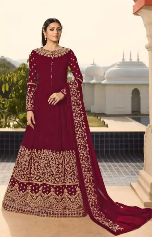 Perfect Red Color Georgette Cording Anarkali Suit